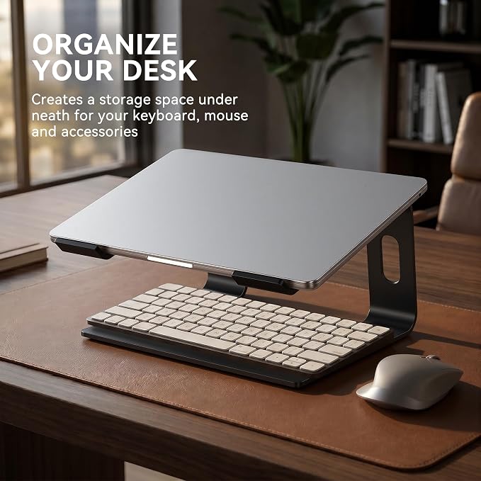 SOUNDANCE Laptop Stand, Aluminum Computer Riser, Ergonomic Laptops Elevator for Desk, Metal Holder Compatible with 10 to 15.6 Inches Notebook Computer, Black