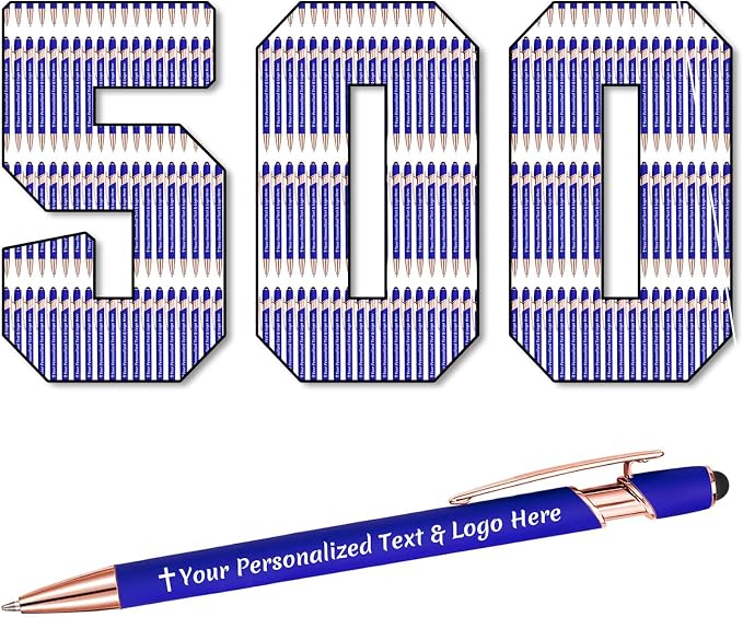 STREADVE 500 Personalized Custom Pens Engraved Writing Pen with Name Logo, Customized Promotional Items Stylus Pen Gifts for Men Women Realtor Nurse Wedding Business, Blue