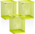 Segarty Pen Cup Holder, 3 Pack Square Light Green Pen Holder for Desk, Cute Mesh Pencil Cups Container Set Desktop Organizer for Office Supplies, School Classroom, Home Storgae and Organization