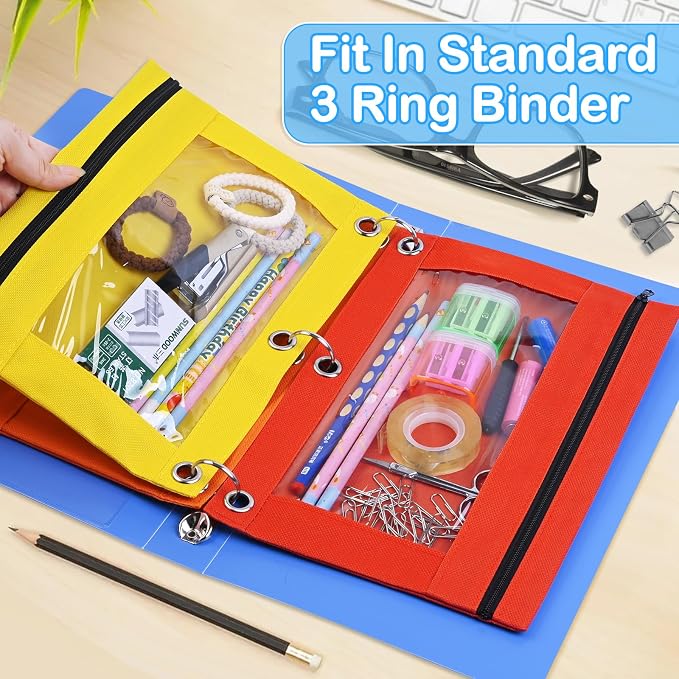 Letapapa 100 PCS Pencil Pouch for 3 Ring Binder, Zipper Pencil Pouches in 10 Colors, 3 Ring Pencil Pouches with Clear Window, Binder Pencil Pouch Bulk for Classroom Office School Supplies | Pencil Pouch for 3 Ring Binder, Zipper Pencil Pouches with Cle...