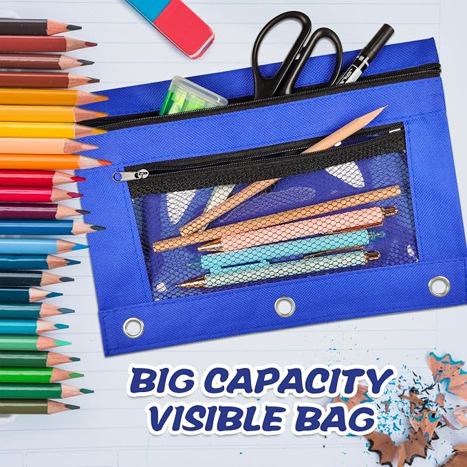 48 Pack Pencil Pouch for 3 Ring Binder Mesh Zipper Pencil Case Assorted Colors Pencil Bag Binder Pouches Pen Zipper Pouch for School Office Writing Utensils Storage Supplies, 8 Colors