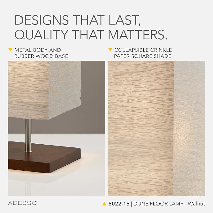 Adesso 3-Light Floor Lamp, Natural Wood & White, Adjustable Brightness, 58”