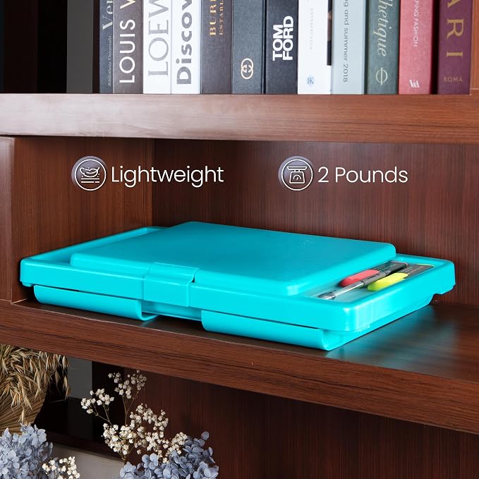 Loddie Doddie Foldable Lap Desk for Adults, Bed Tray, Teal Blue, 9.75"x12" | Portable Desk, Car Seat Tray for Road Trips, Storage Pocket, Lap Desk Kids, Folding Desk Bed Table