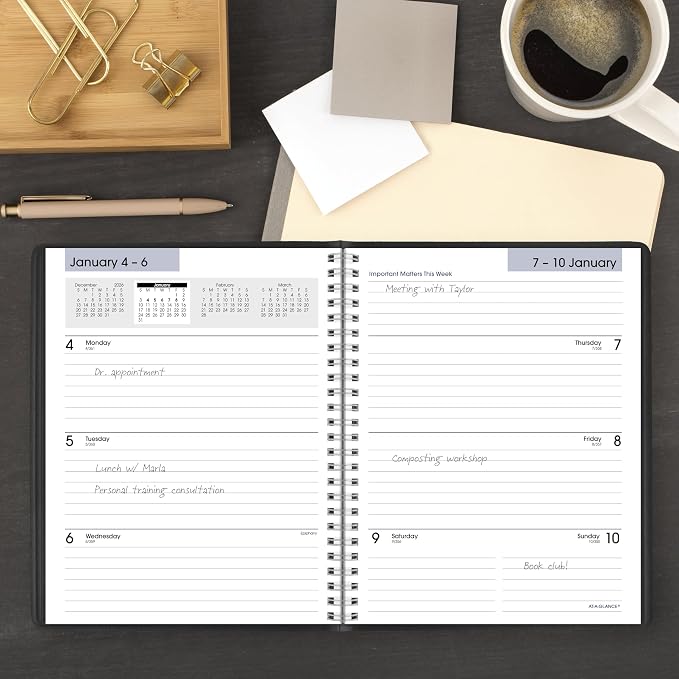 AT-A-GLANCE 2027 Planner, Weekly & Monthly, 7" x 8.75", Executive Soft Cover, DayMinder, Black (G5460027)