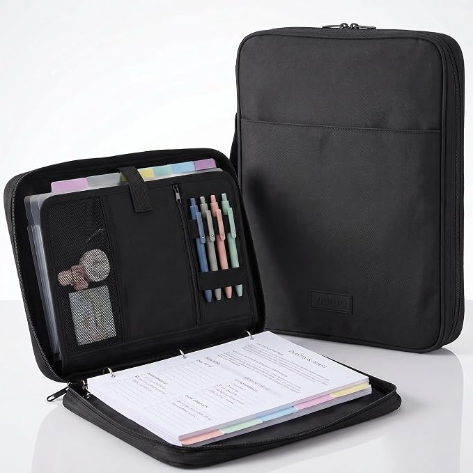 Sturdy 3 Ring Zipper Binder with Strap for School - Beautiful 1 Inch Zip Up Binder with 5-Tab Dividers Holds 420 Sheets, Books & Laptop - Easy to Carry Trapper Keeper Made of Premium Fabrics