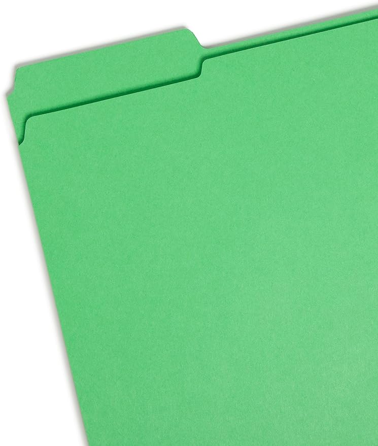 Smead File Folder, Reinforced 1/3-Cut Tab, Letter Size, Green, 100 per Box (12134)