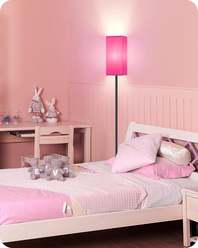 Floor Lamp, Pole Lamp with Foot Switch, Modern Standing Lampshade, Minimalist Freestanding Lamp (Bulb Not Included), for Living Room, Bedroom ETL Listed, Pink Purple and Black Z07LD05