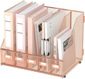 Desk Organizers Metal Desk Magazine File Holder with 5 Vertical Compartments Rack File Organizer for Office Desktop, Home Workspace, Rose Gold, Plus