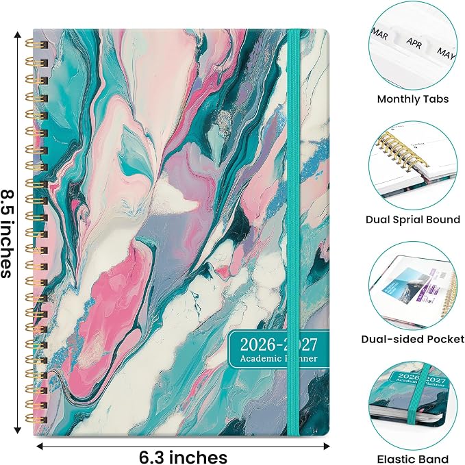 ZOTIA Academic Planner 2026-2027, Monthly & Weekly Jul 2026-Jun 2027 | Candy Marble, 6.3" x 8.5" Calendar Planner for Women, Hardcover Pretty Organizer for Women, School Office Home Supplies