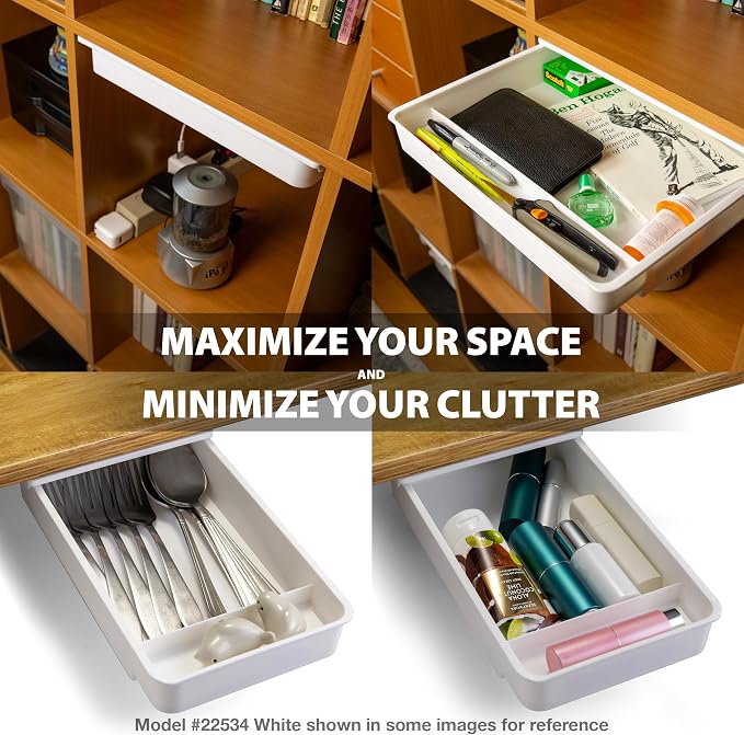Officemate Large Self-Adhesive Under Desk Drawer, White, 12.5" x 10.75" x 1.875" (22556)
