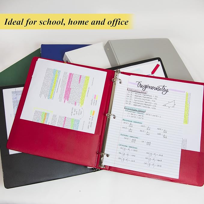 BAZIC Products 1" Color 3-Ring Binder, Round Ring, 2 Pockets, 24-Case | round rings, 1 in Assorted Color 3-ring binder, 2 inside pockets, holds up to 175 sheets, Durable poly cover