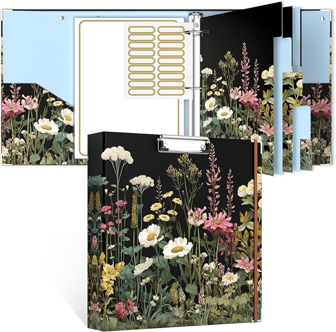 Rouidr 3 Ring Binder, 2 Inch Round Ring Binder Organizer with Clipboard, 5 Dividers Tabs, A4 8.5 x 11 Inch Paper & Clear Sleeves for School, Office Supplies