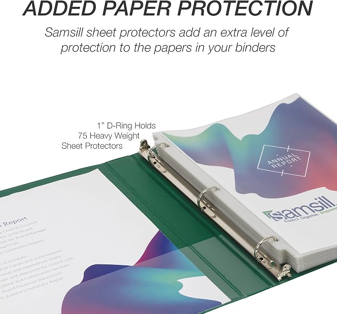 Samsill Durable 1 inch 3 Ring Binder, D Ring Binder, 100% Recycled Chipboard, Green