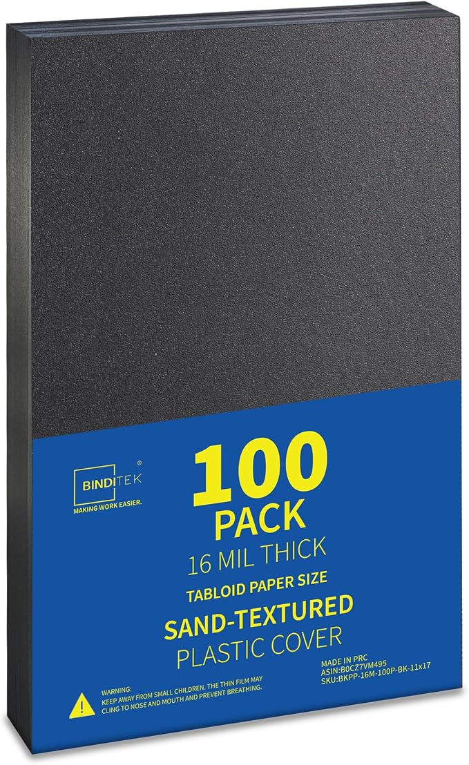 Binditek 16 Mil Sand-Textured Binding Covers, 11 x 17 Inches, Navy, 100Pack | Heavy-duty Presentation Binding Covers, 11" x 17" Ledger/Tabloid Size, Subtle Matte Finish, Square Corners, Unpunched