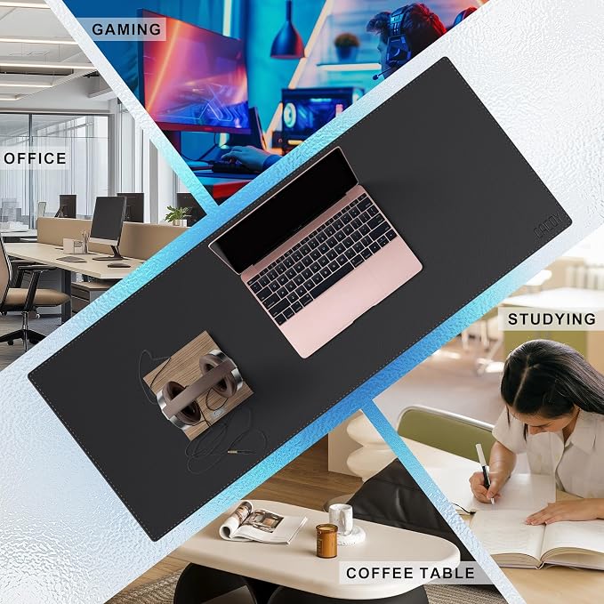Cacoy 40"x16" Leather Desk Pad Blotter Black, Desk Mat for Keyboard & Mouse | PU Leather Desk Blotters Waterproof Desk Protector Mat Non-Slip Gaming Computer Mouse Pad Large Writing Pad Office Desk Decor