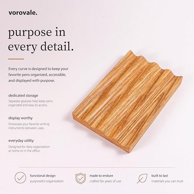 Solid Oak Pen Tray, Minimalist Desk Organizer, Natural Wood Pen Holder with Rounded Wavy Channel, Handcrafted Office Accessory