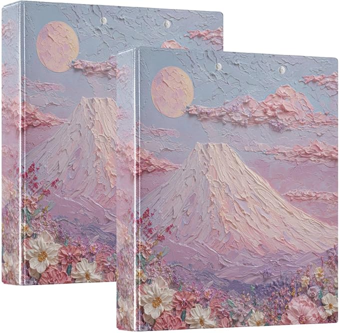 Flower Blossom Hill Pastel Pink Binder 3 Ring 1.5 Inch Binder with Clipboard&Pockets, Hardcover Binders Heavy Duty Large File Folder for Office School Supplies - Holds 200 Sheets, 2 PC