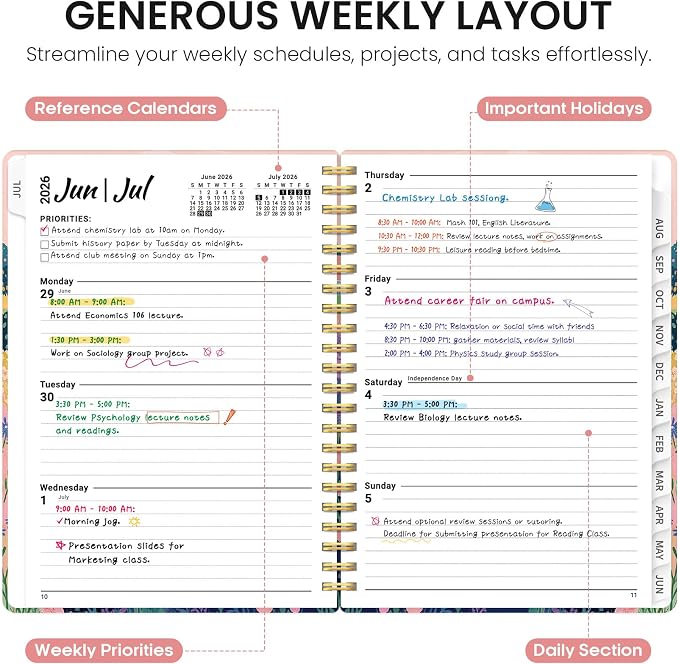 Taja Planner 2026-2027, Jul 2026-Jun 2027 Monthly & Weekly Calendar Planner | 6.3" x 8.5", Hardcover Academic Calendar, Teacher Student Agenda Book with Tabs, School Office Supplies, Meadow Wanderer