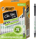 BIC Ecolutions Clic Stic Black Ballpoint Pens, Medium Point, 48-Count