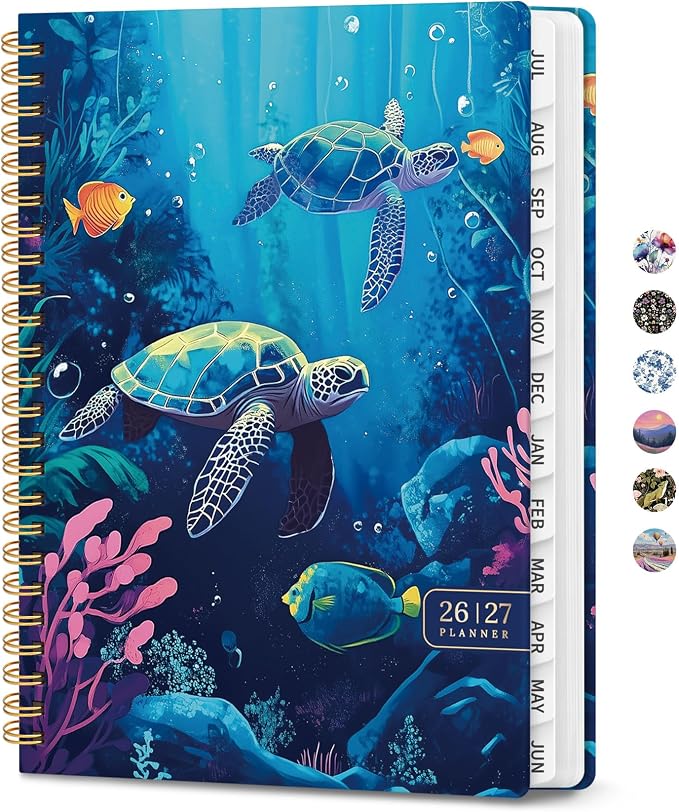 ZOTIA Academic Planner 2026-2027, Monthly & Weekly Jul 2026-Jun 2027 | Ocean Turtles, 6.3" x 8.5" Calendar Planner for Women, Hardcover Pretty Organizer for Women, School Office Home Supplies