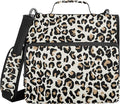 Fisyme Leopard Zipper Binder 3 Ring with Zipper and Shoulder Strap Large Capacity Multi-Pocket Binder Organizer