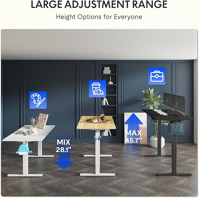 FLEXISPOT One-Piece Electric Standing Desk, 48 x 30 Inches Adjustable Desk with Seamless Desktop, Memory Controller Height Adjustment (White Frame + Maple Desktop, 2 Packages)