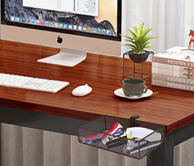 Under Desk Drawer, Clamp on Desk Organizer Under Table Hanging Desk Storage | 2PCS under desk organizer: clamp on desk drawer, under desk basket, hanging desk storage, clamp on undertable shelf, no-drill