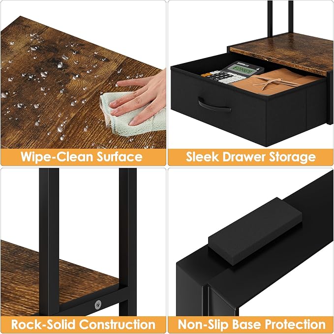 Masupu Printer Stand for Desk, Printer Table with Fabric Storage Drawer, 2 Tier Desktop Shelf, Multi-Purpose Desk Organizer for Home Office, 3D Printer, Fax Machine, Scanner, Rustic Brown