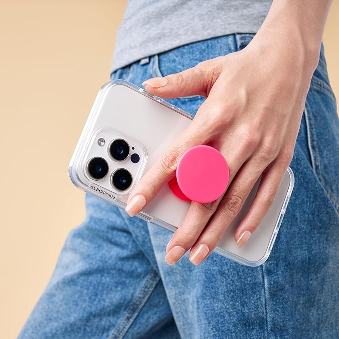 PopSockets Adhesive Phone Grip, Holder- Neon Pink | Secure Comfortable Hold, Anti-Drop, Kickstand, Hot Pink, Electronic Accessories, For iPad/Kindle/iPhone/Android