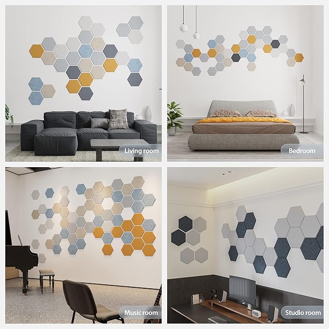 Amantech 12 Pack Acoustic Panels Self Adhesive Sound Proof Foam, High Density Sound Acoustic Panel, 12X10.23X0.4 Inch Hexagon Panels in Home, Office, Reccording Room, Studio,and more(Orange-Red)