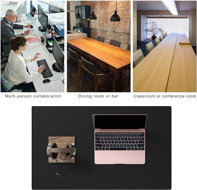 Cacoy 31.5" x 24" Leather Desk Mat, Large Desk Protector Mat, PU Leather Desk Pad, Non-Slip Large Gaming Mouse Pad, Desk Blotter, Desk Pads on Top of Desks, Home Office Desk Matt for Desktop (Black)