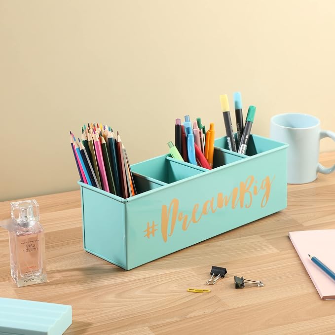 DUDKI HOME QUINTESSENTIALS 4 Compartments Pen Holder and Makeup Stand - Gift Office Desk Accessories Décor Storage Multi-functional Pen Organizer for Countertop Desk