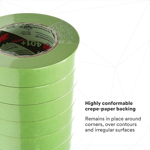 3M High Performance Green Masking Tape 401+, 24 mm x 55 m, 6.7 mil | 24 Roll/Case, Superior Adhesion, Clean Removal, Highly Conformable, Paint-Bleed Resistant