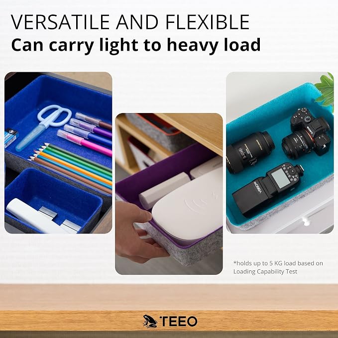 Teeo - Felt Drawer Organizer - Desk Accessories - Office Organization - Kitchen Organizer - Jewelry Tray Makeup Storage Drawer Organizers Home Desk Caddy Cosmetic Bins - Pack of 9, Royal Blue