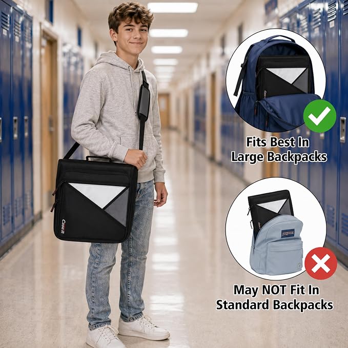 Case-it School Zipper Binder | 2-Inch O-Rings | 400-Sheet | LT-007 Purple | Universal, 13-Inch Laptop/Tablet Padded Pocket, Multiple Storage Pockets, Shoulder Strap, School & Office Organizer