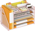 5 Tier Paper Letter Tray Desk Organizer with Pen Holders - Pink | Features 3 pen holders and 4 removable dividers.Versatile mesh desktop storage for mail, document,office supplie