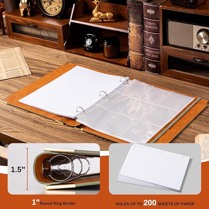 OVESMUSL 2 Pack PU Sunflower Leather 3 Ring Binder, 1 Inch Green Pink | Fits 8.5x11 letter paper, holds 200 sheets, sunflower design, loose leaf organizer