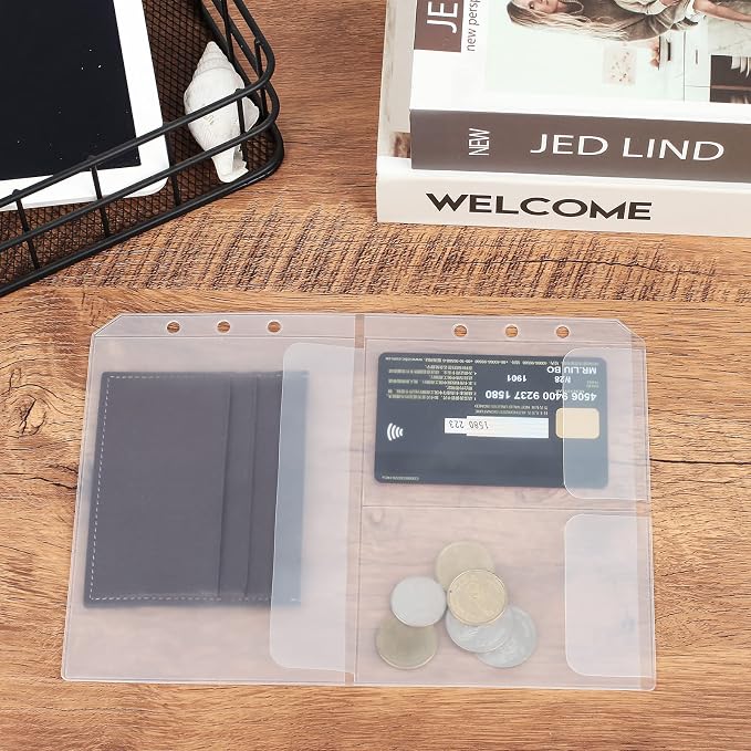 30pcs A5 Binder Pocket no Zipper Budget Planner Inserts Bulk Clear Budget Binder Organizer Cash Envelopes for Budgeting Waterproof PVC Loose Leaf Bags Card Sleeves for 6 Ring Notebook