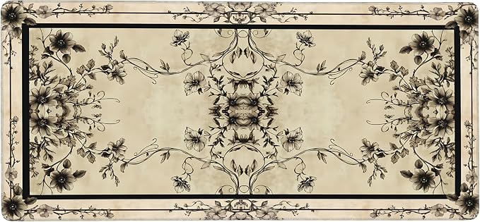 Floral Aesthetic Rose Gaming Mouse Pad, Earth Black Rug Desk Mat with Anti-Slip Base & Stitched Edges, Computer Keyboard & Laptop Pad, 35.4" x 15.7" in in Workstation Accessories