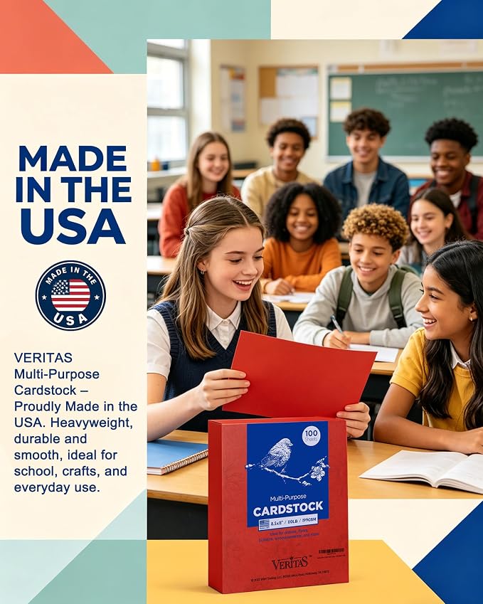Veritas Red Cardstock 8.5 x 11 Letter Size, 110LB/199GSM Heavyweight Colored Card Stock Printer Paper, 100 Sheets Thick Red Cardstock for Printing, Copy, Invitations, Crafts, DIY Projects