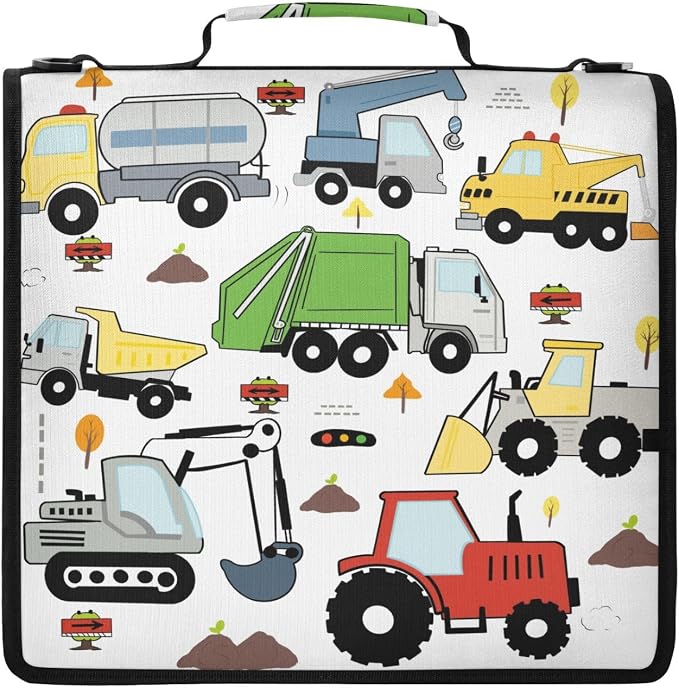 Excavator Truck Zipper Binder File Organizer Bag 3 D-Ring | with Shoulder Strap, Holds 500 Sheets & 14in Laptop, 3 Ring Binder for Office Supplies