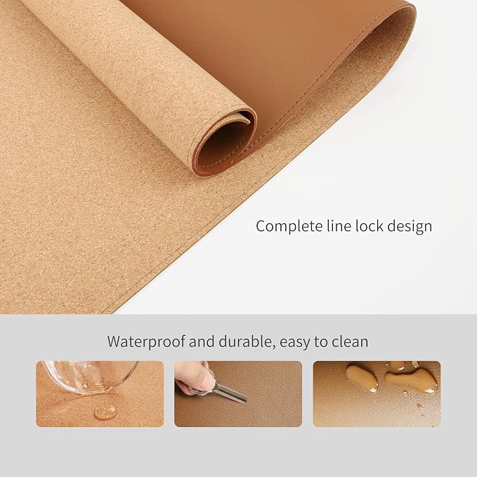 RENMTURE Dual-Sided Desk Pad, Natural Cork & PU Leather Large Mouse mats for Office and Home Work, Desk Protector Non-Slip, Waterproof, Easy Clean (Brown, 36"x17")