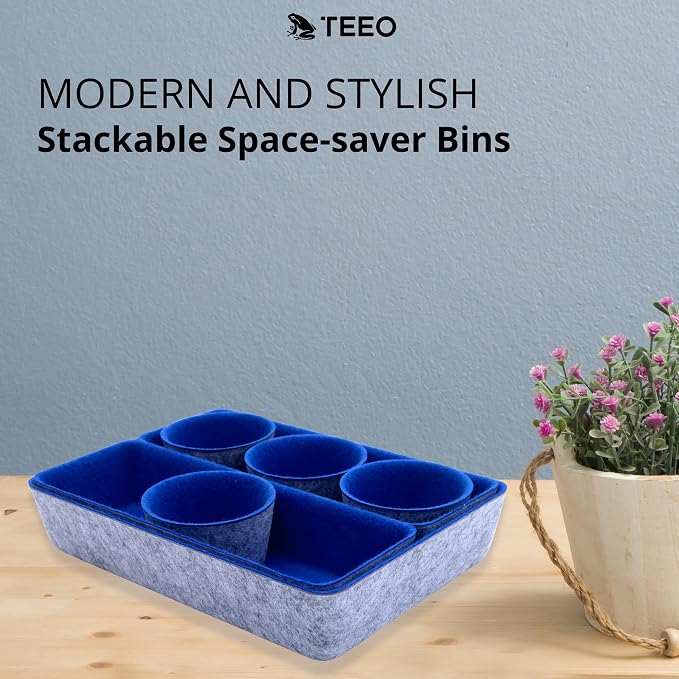 Teeo - Organizers for Drawers - Kitchen Drawer Organizers and Storage - Small Organizer Bins - Makeup Drawer Organizer - Home Office Desk Dividers Compartment Organization - Pack of 7, Royal Blue
