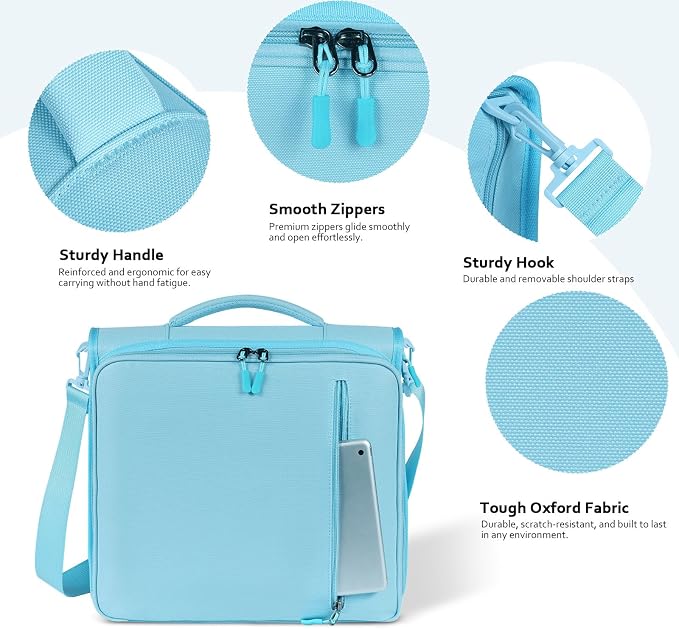 2 Inch 3 Ring Zipper Binder with 500 Sheet Capacity, 6 Tab Expanding File Folder, Multi-Pocket Design, Shoulder Strap and Handle for Middle School and Office (Light Blue)