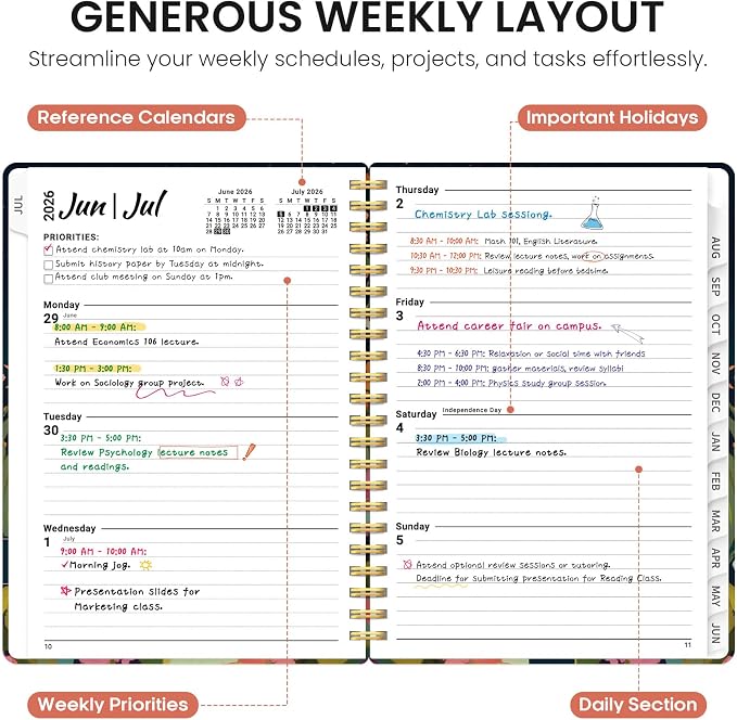 Taja Planner 2026-2027, Jul 2026-Jun 2027 Monthly & Weekly Calendar Planner | 6.3" x 8.5", Hardcover Academic Calendar, Teacher Student Agenda Book with Tabs, School Office Supplies, Humming Glow