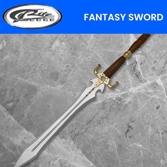 SZCO 31.25" Fantasy Sword – Medieval Short Sword with Wood Handle, Brass Guard & Pommel – Collectible Replica Blade with Leather Sheath – Decorative Cosplay & Display Weapon