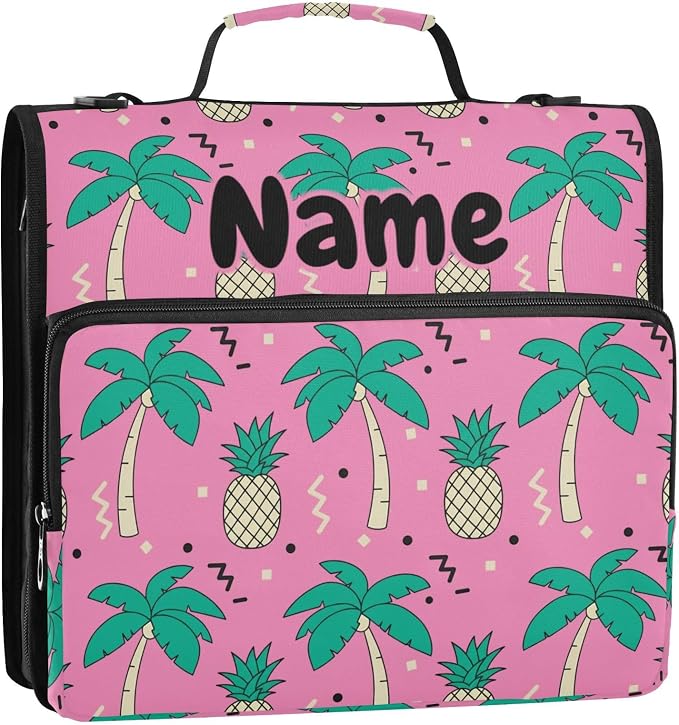 Custom Pineapple Palm Tree Pink 3 Ring Binder Bag 1.5 inch Personalized Name Binder Organizer 500 Sheet Documents Storage for School Office