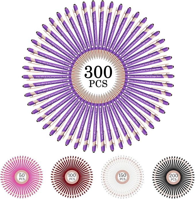STREADVE 300 Personalized Custom Pens Engraved Writing Pen with Name Logo, Customized Promotional Items Stylus Pen Gifts for Women Realtor Birthday Wedding Business, Purple
