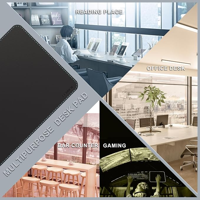 CENNBIE Leather Desk Mat, 78.7" x 19.6" Desk Mat on top of desks (Black) | Premium stitched edges resist wear. Easy to clean. Protects desk from spills, stains ,scratches. Smooth glide. Office & home.