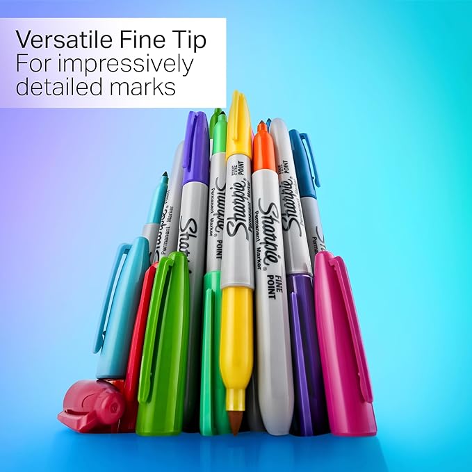 Sharpie Glam Pop Permanent Markers Fine Tip Marker Set Coloring Art Drawing Writing Markers Assorted Colors 24 Count